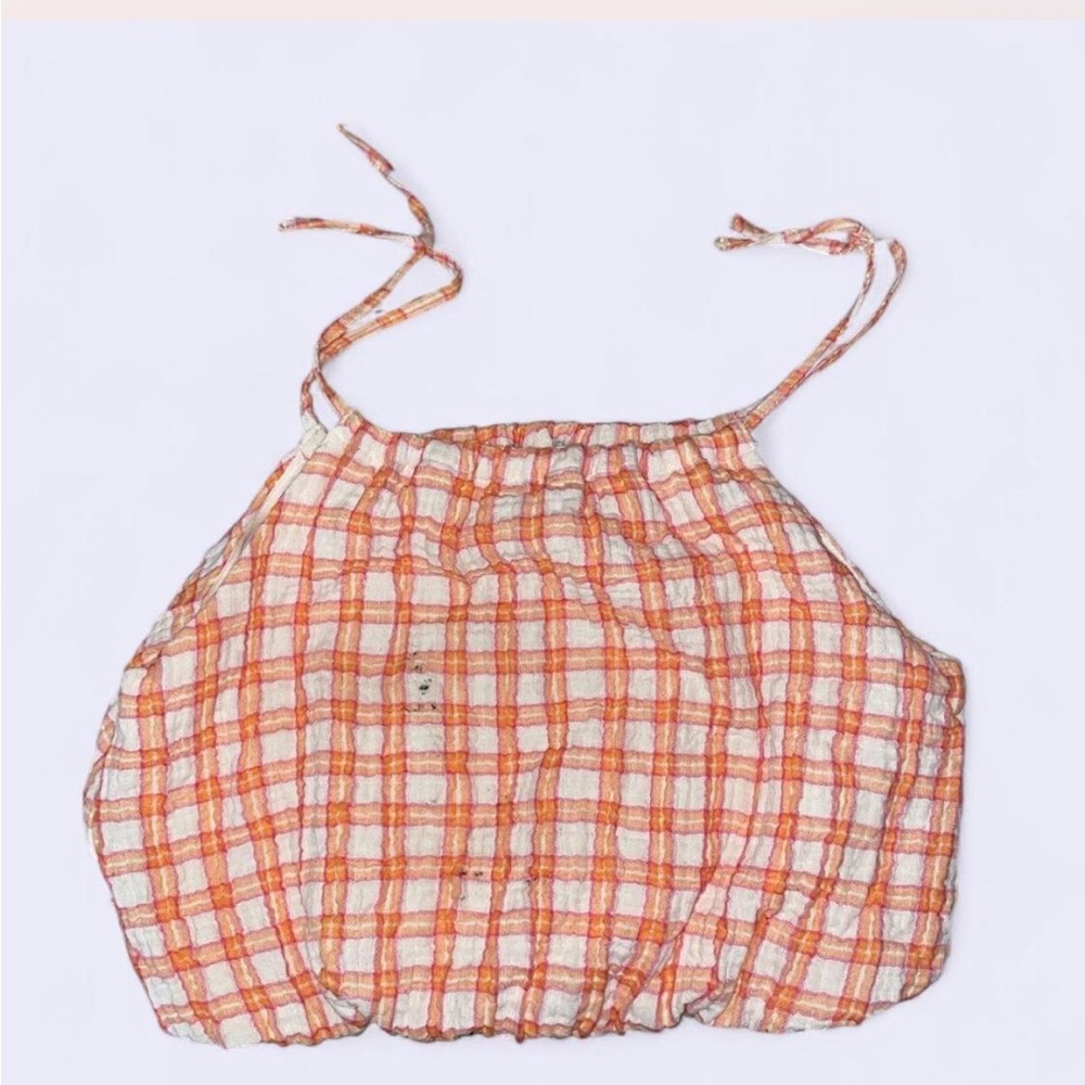 Zara Orange Gingham Halter Top